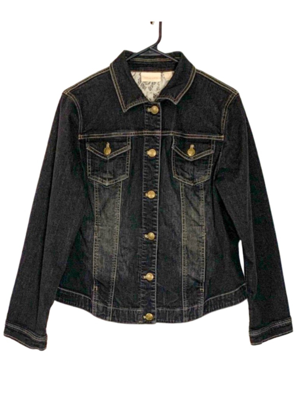 Chico's Black Denim Jean Trucker Jacket Women's L Boho Chic Y2K